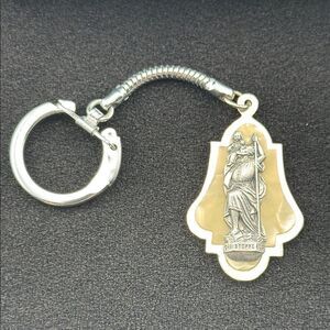 Vintage NOS Silver and mother of pearl Saint Christopher Keychain